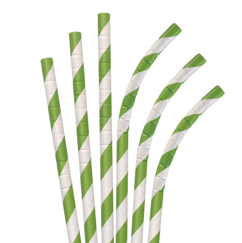 7 3/4x22 Jumbo Green / White Striped Unwrapped Paper Straw R9429