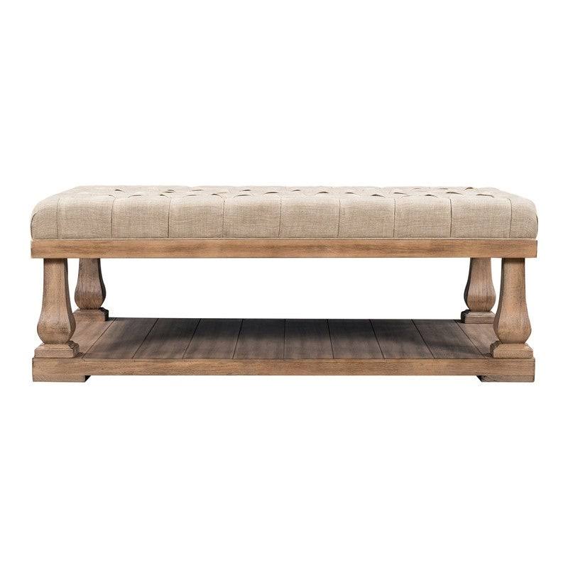 Beige Coffee Table with Wood Shelf and Padded Seat Bench M54158