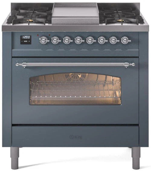 Blue Grey 36 Dual Fuel Natural Gas Range with Chrome Trim E38292