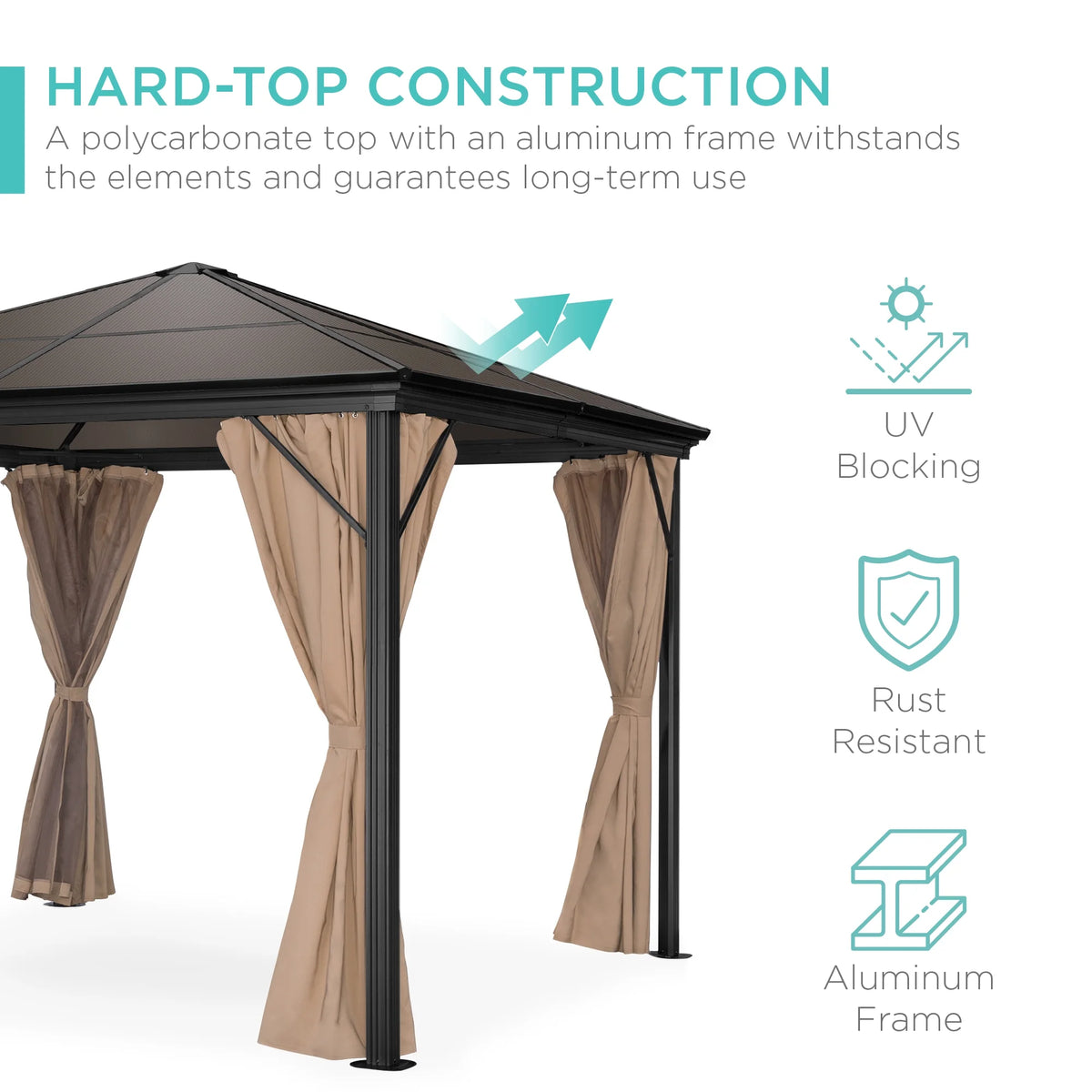 10x10ft Hardtop Gazebo with Side Curtains, Netting H551
