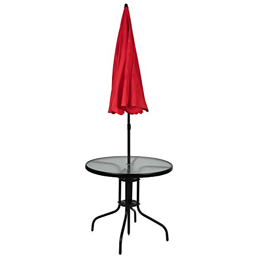 6-Piece Patio Dining Set with Glass Table, Folding Chairs, and Umbrella, Navy O4918