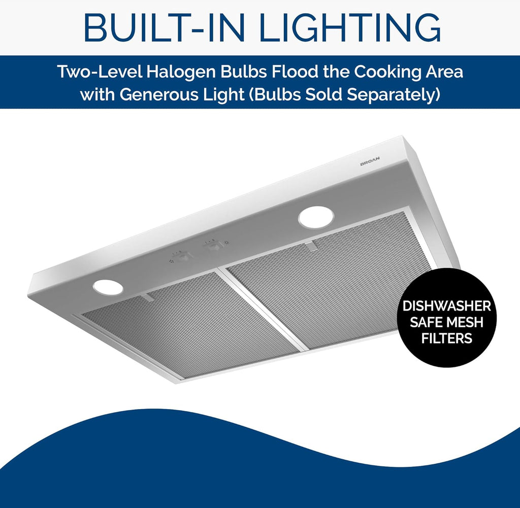 White 36-inch Under Cabinet Range Hood with Light B96360
