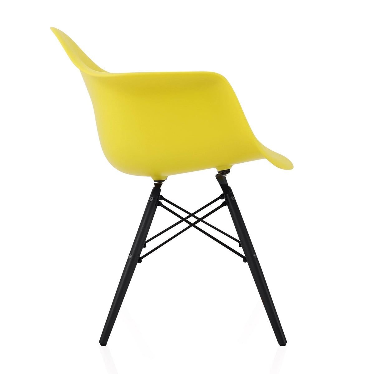 Light Yellow Molded Plastic Dining Arm Chair with Black Wood Legs (Set of 4) U977