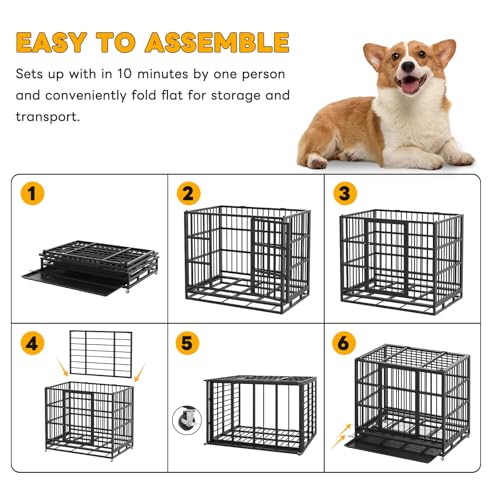 48 Inch Heavy Duty Dog Crate with Lockable Wheels H490329