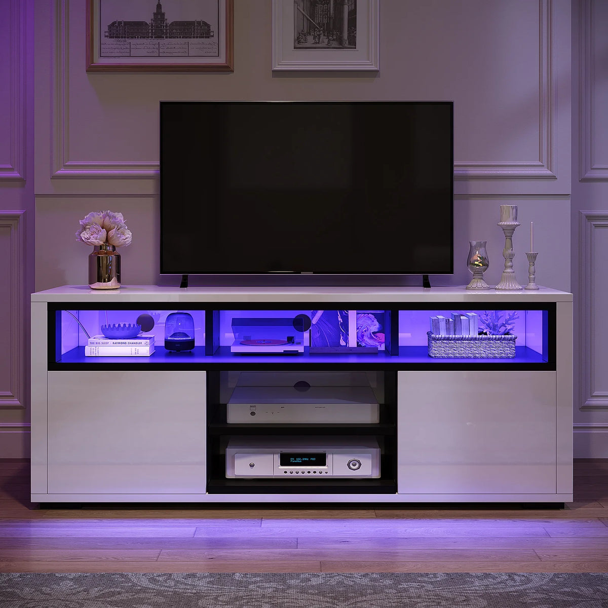 White High Gloss TV Stand with LED Lights O9390