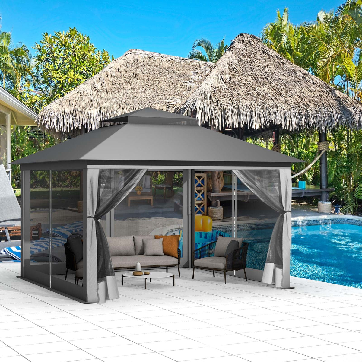 13 x 13 ft Pop up Gazebo Canopy Shelter with Mosquito Netting X678227