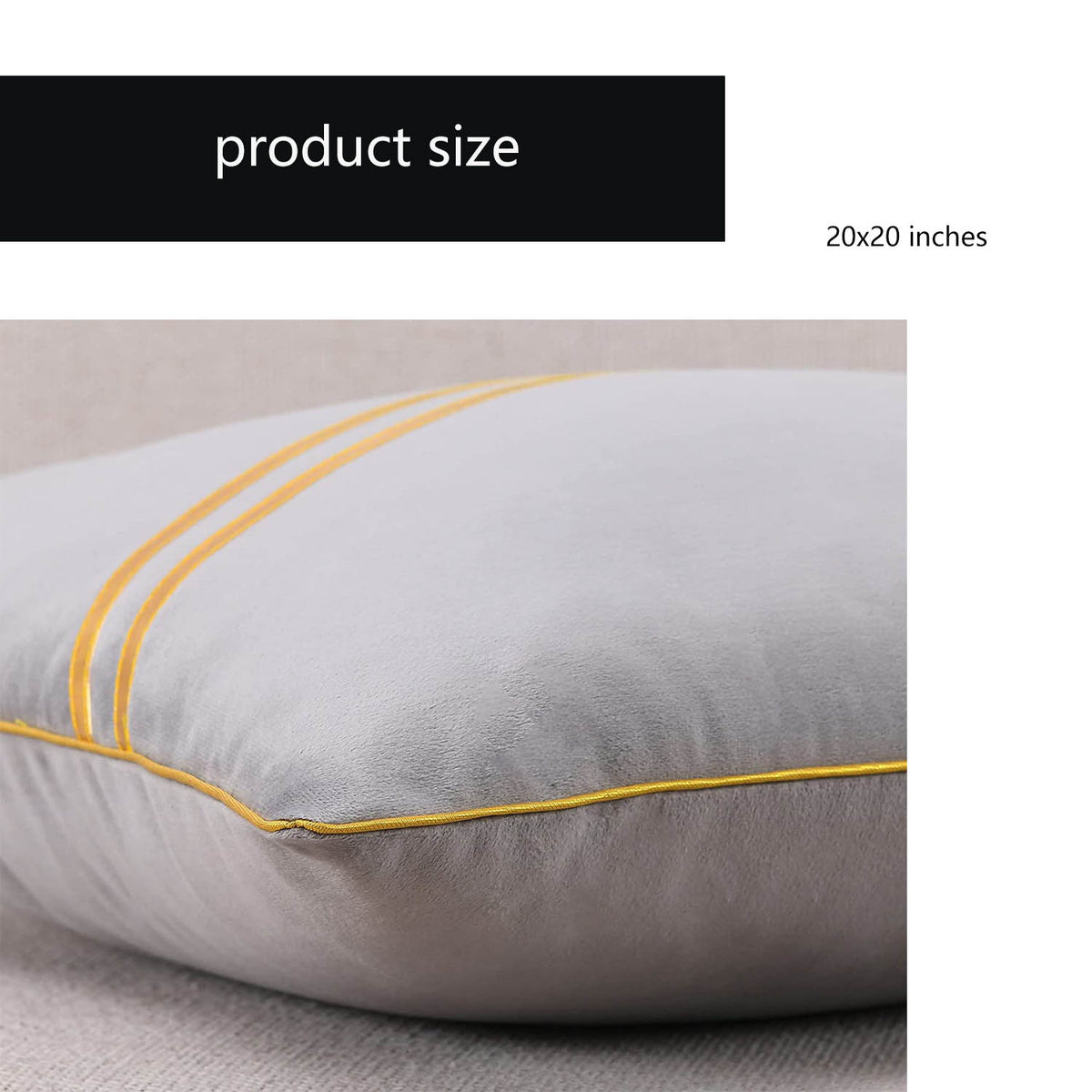 Set of 2 Gold Velvet Throw Pillow Covers with Leather, 20 x 20 in A9091