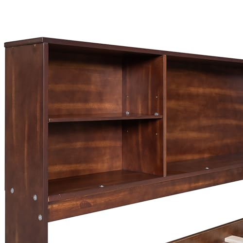 Full Size Wood Captain Bed with Storage Bookcase Drawers and Headboard R466