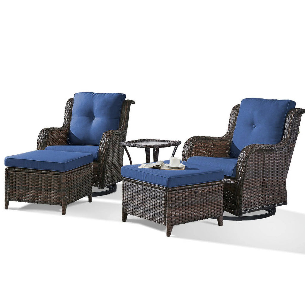 5-Piece Wicker Outdoor Conversation Set with Blue Cushions B7185