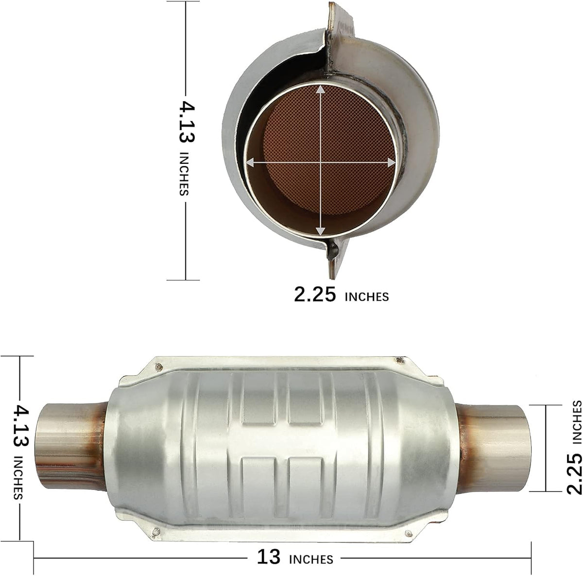 2.25" Inlet/Outlet Universal Catalytic Converter with O2 Port & Heat Shield, Pack of 2 T720