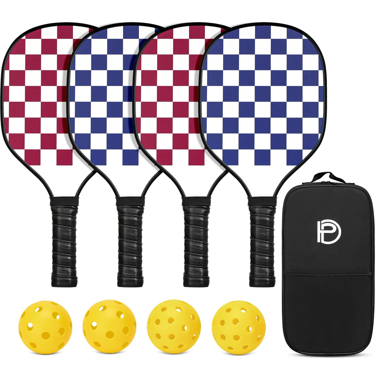 Set of 4 Wooden Pickleball Paddles with Balls and Bag A707500