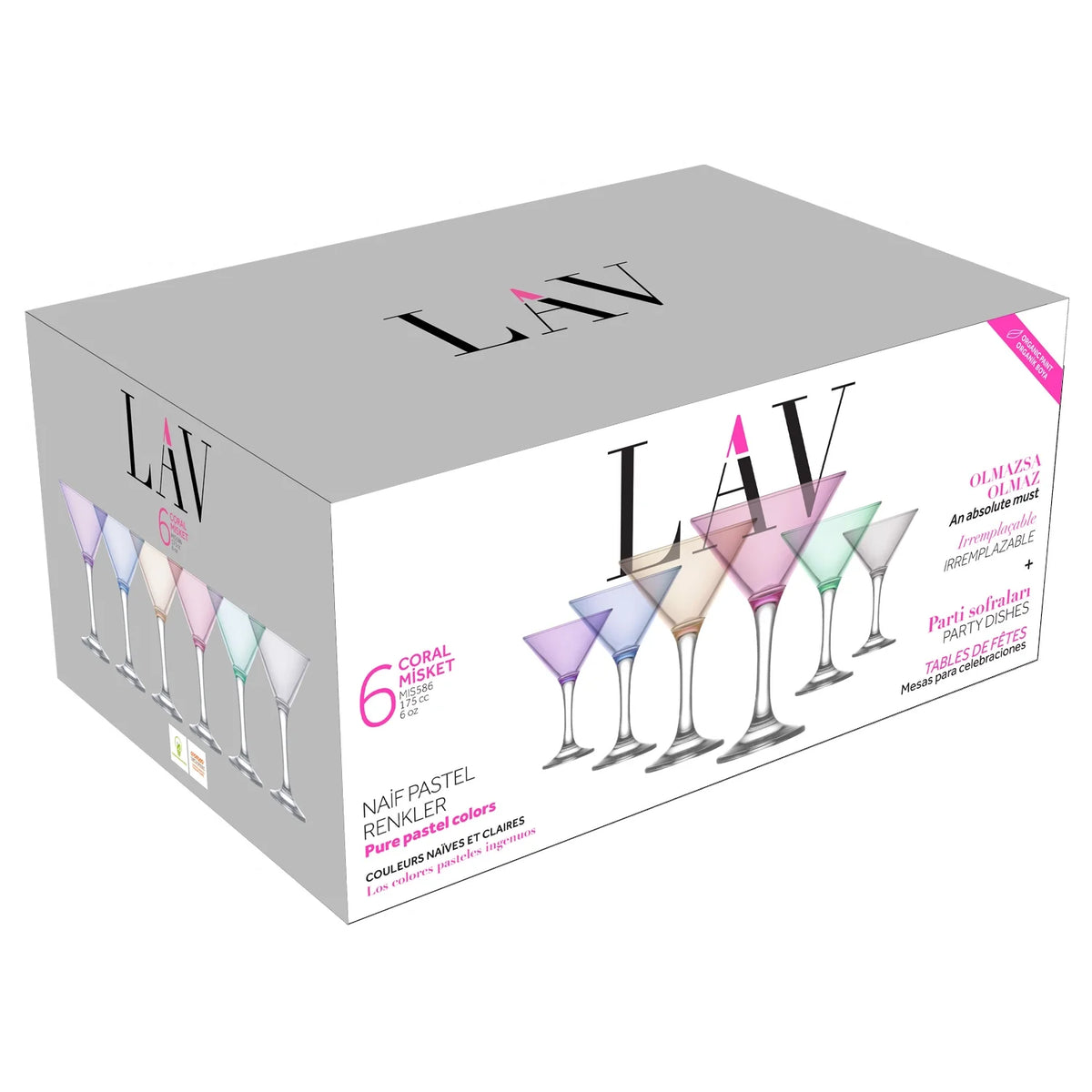 6 oz Multi Colored Martini Glasses Set of 6 X670