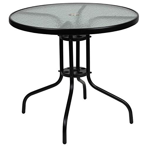 6-Piece Patio Dining Set with Glass Table, Folding Chairs, and Umbrella, Navy O4918
