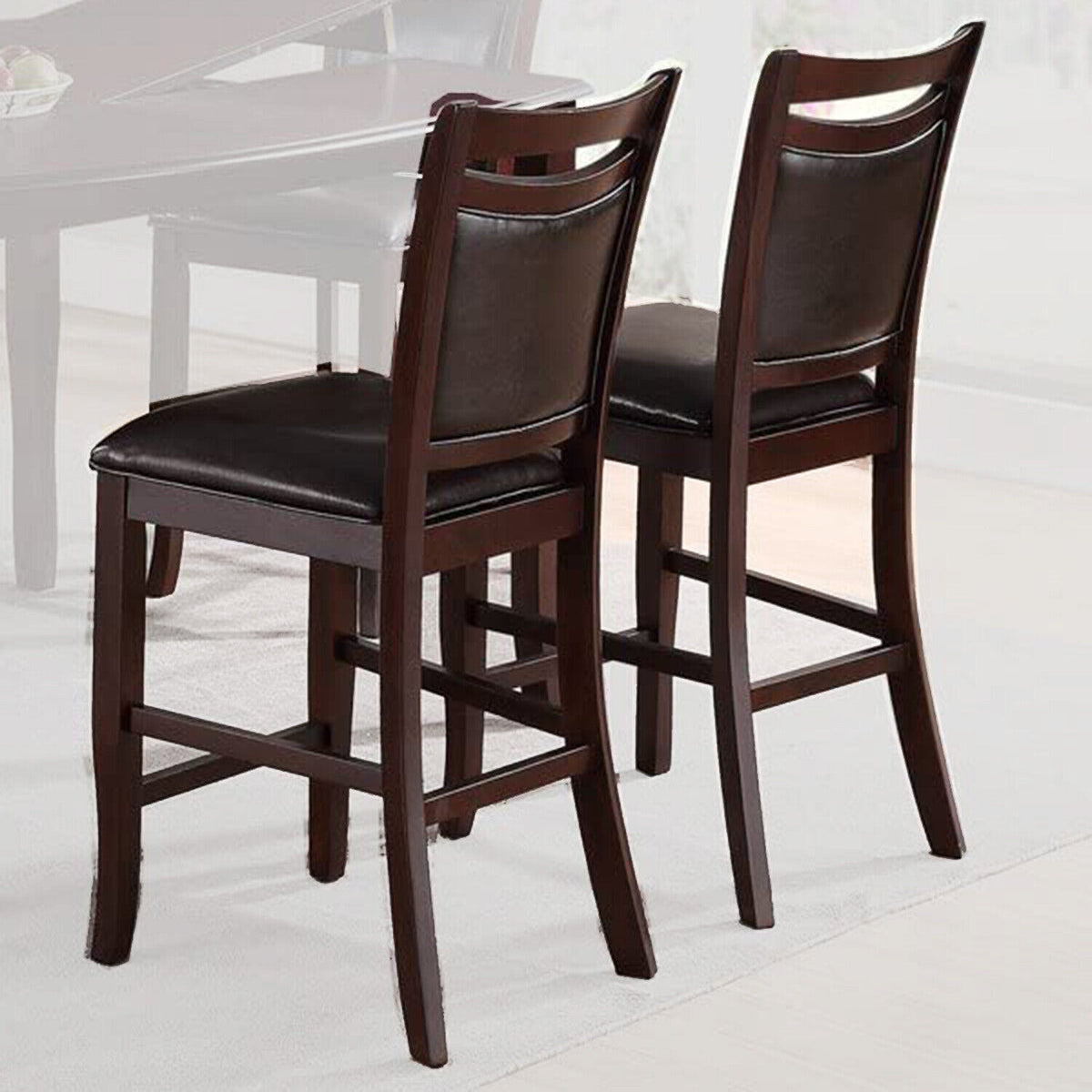 Set of 2 Counter Height Chairs Brown Wood Faux Leather Y535
