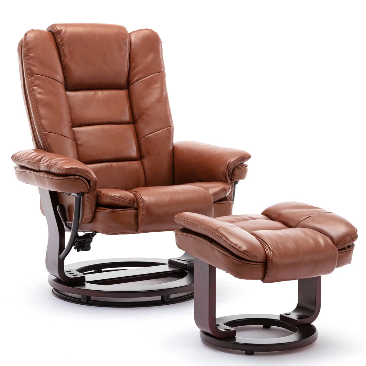 Brown Faux Leather Recliner with Ottoman U5593