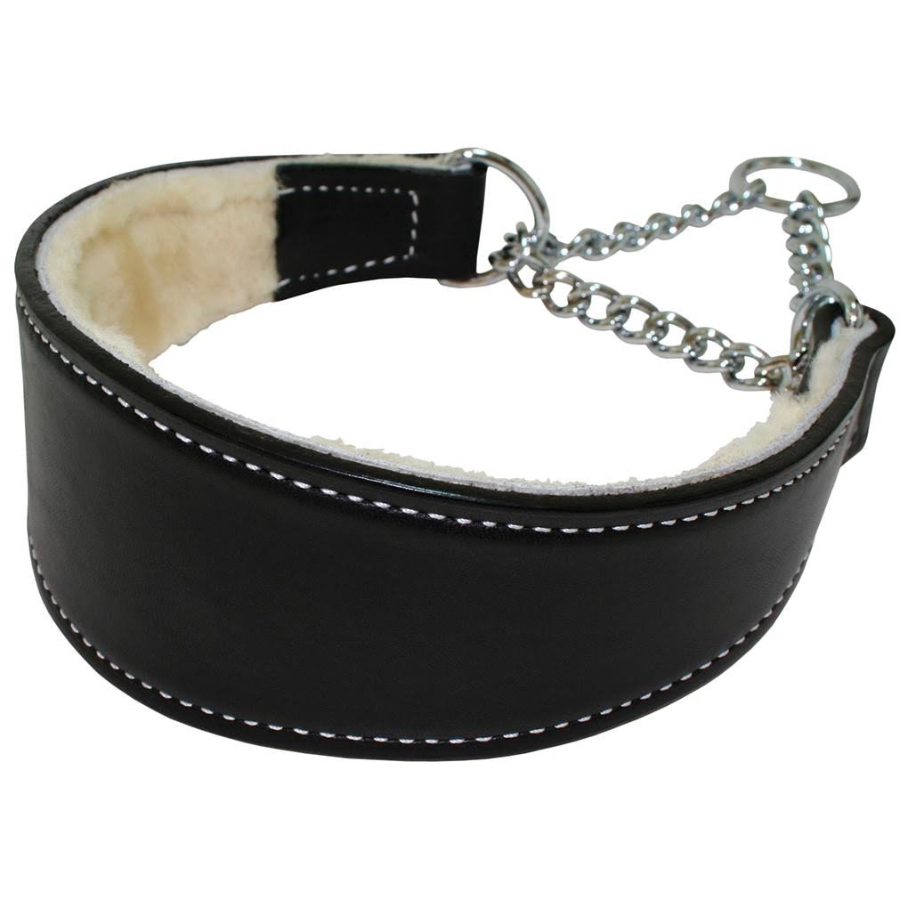 Black Sheepskin Lined Leather Dog Collar 2.5in Wide 26in J3334