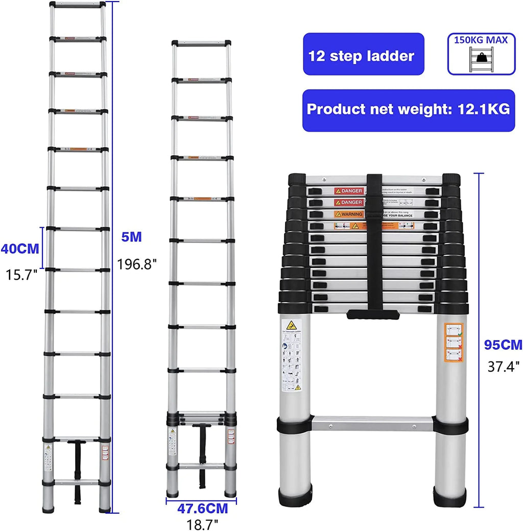 Telescoping Ladder 16FT Aluminum Folding Ladder 330lb Capacity E7715
