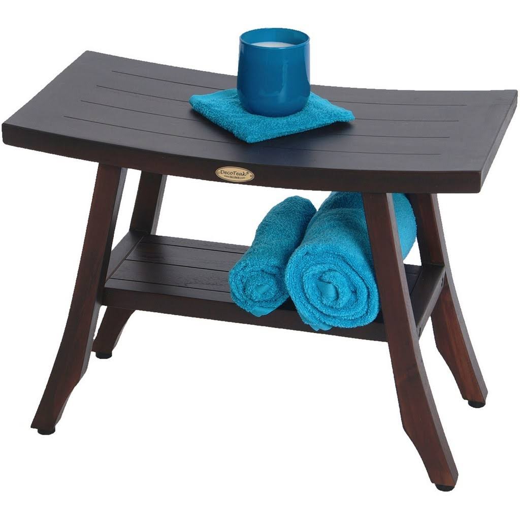Teak Wood Shower Bench with Shelf V170