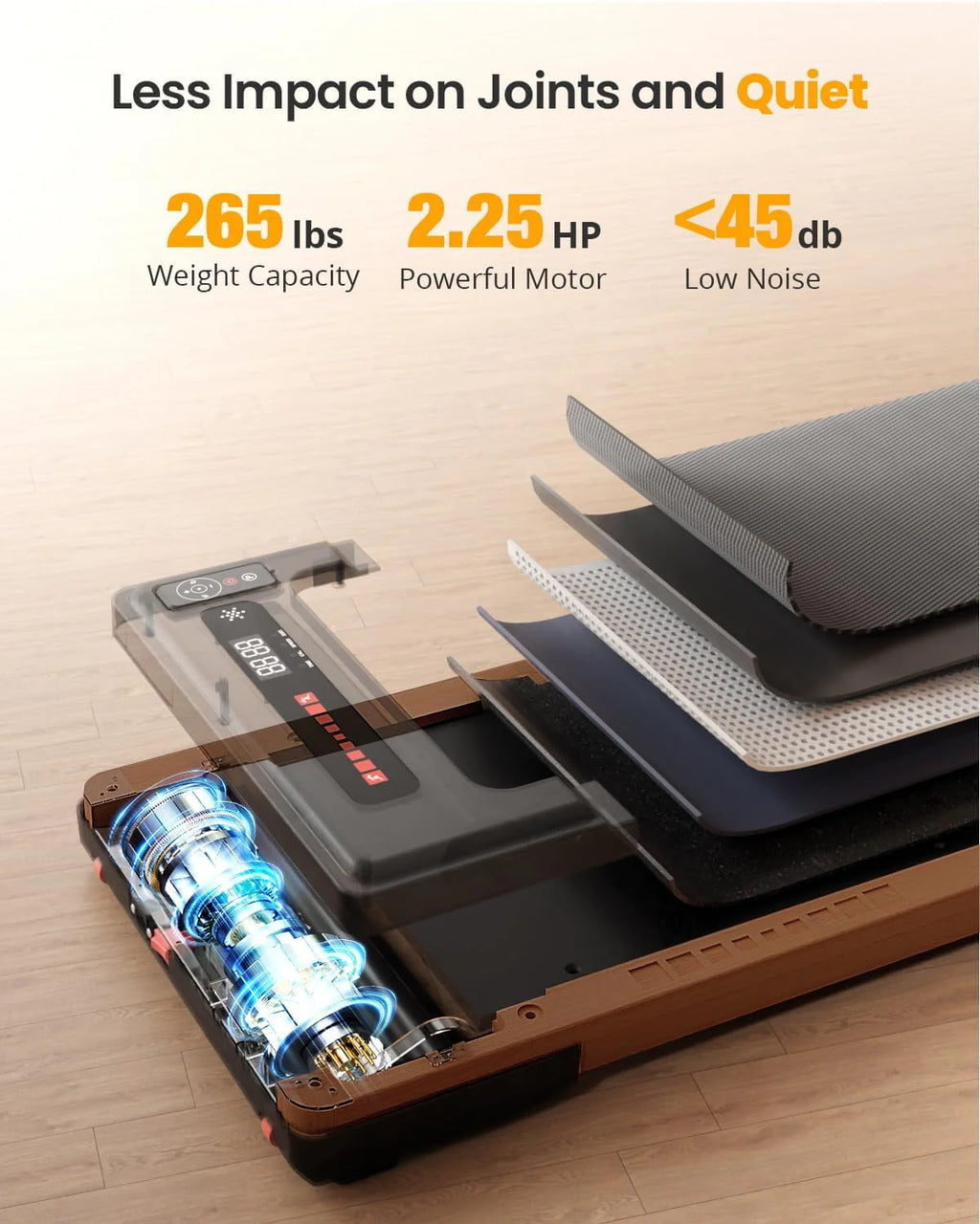 Wood Under Desk Treadmill with Remote Control, 265lbs Capacity G7108
