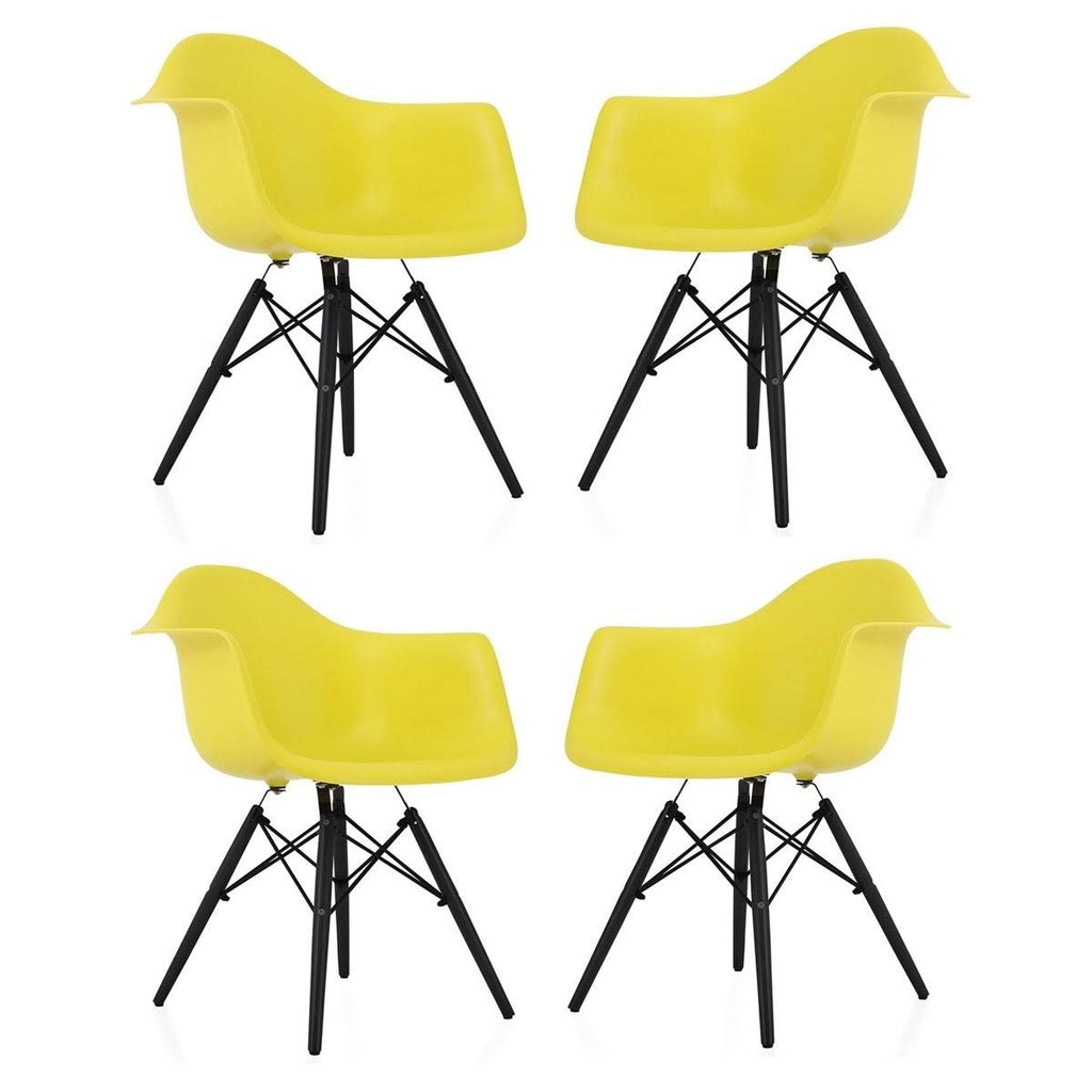 Light Yellow Molded Plastic Dining Arm Chair with Black Wood Legs (Set of 4) U977