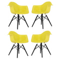 Light Yellow Molded Plastic Dining Arm Chair with Black Wood Legs (Set of 4) U977