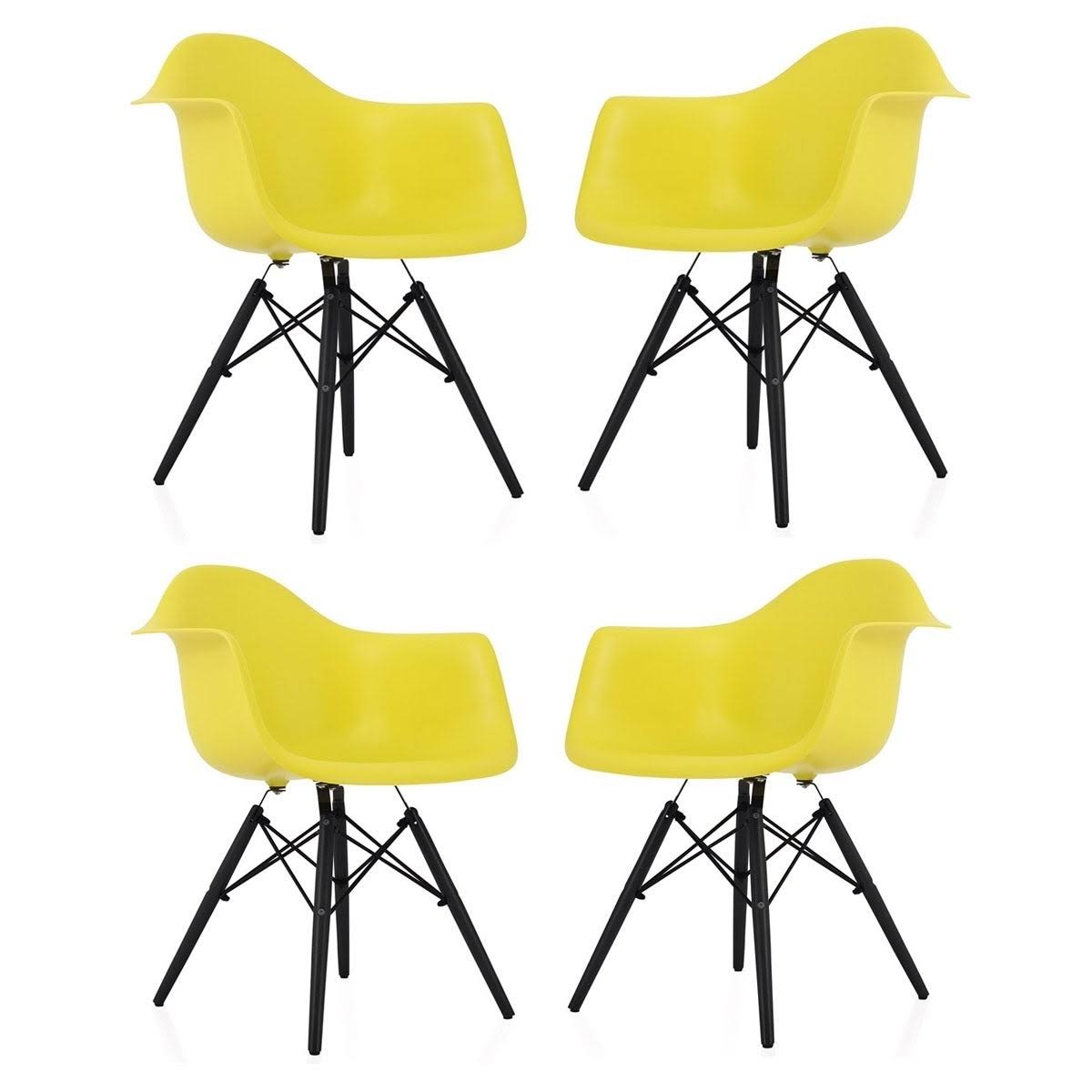 Light Yellow Molded Plastic Dining Arm Chair with Black Wood Legs (Set of 4) U977