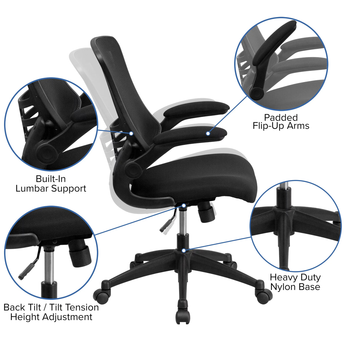 Black Computer Desk, Ergonomic Mesh Office Chair and Locking Mobile Filing Cabinet V88916