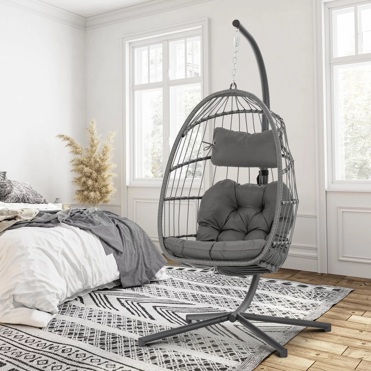 Hanging Egg Chair with Steel Stand and Cushion S319
