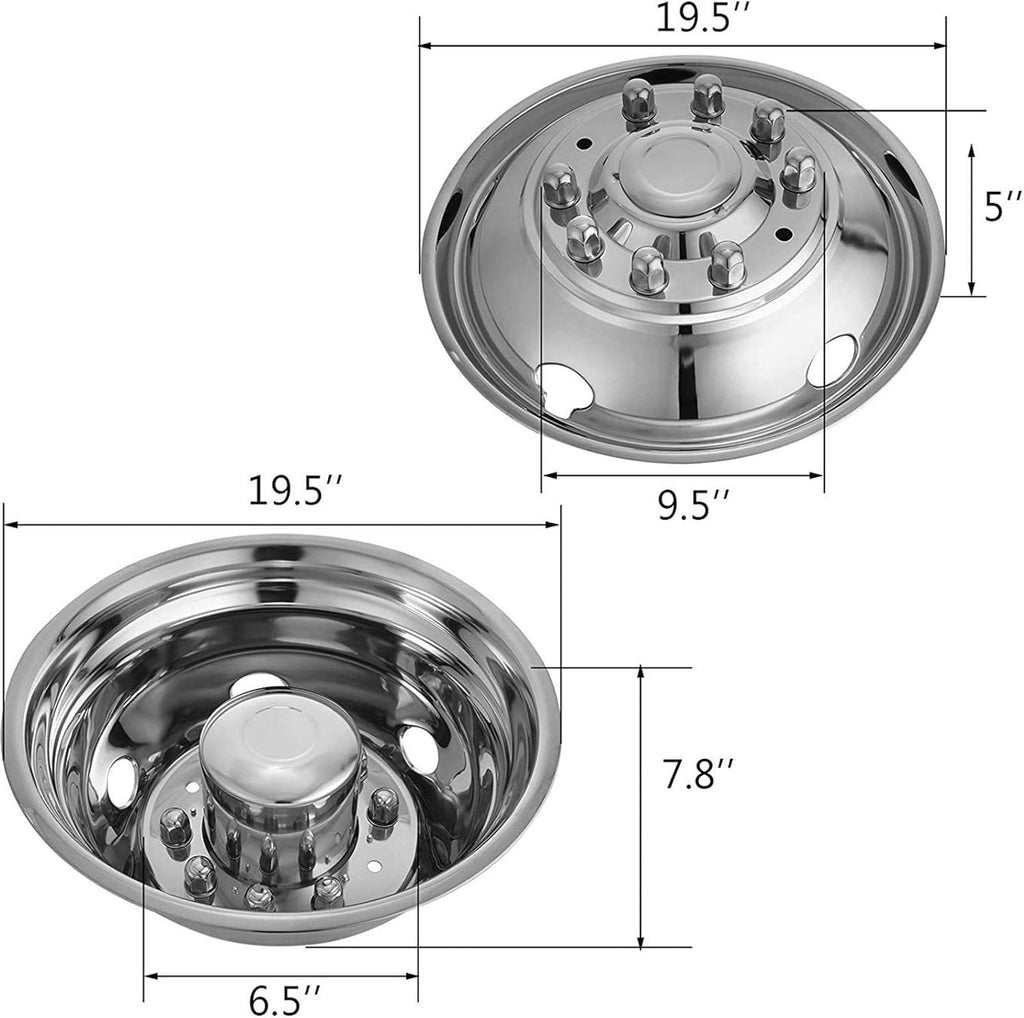 Stainless Steel 19.5 Inch 10 Lug Wheel Simulator 4PCS Hubcap Kit V6799