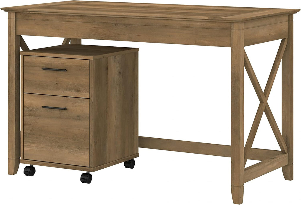 48W Dark Gray Hickory Writing Desk with 2 Drawer Mobile File Cabinet I292116