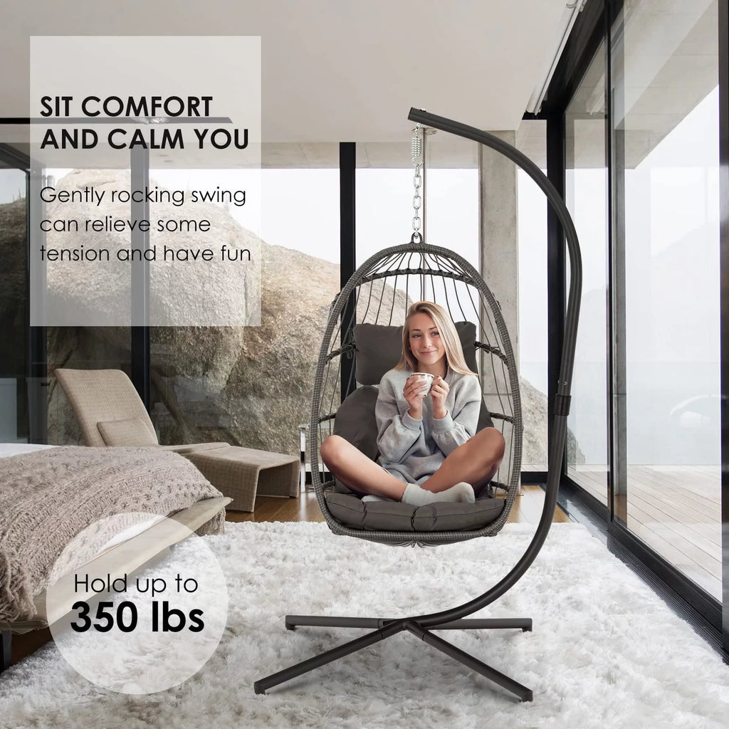Hanging Egg Chair with Steel Stand and Cushion S319