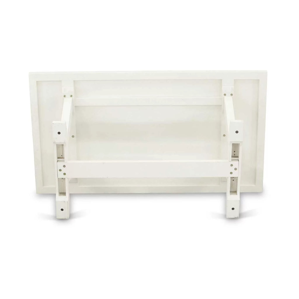 Kitchen Table with Linen White Top and Wooden Legs Y396983