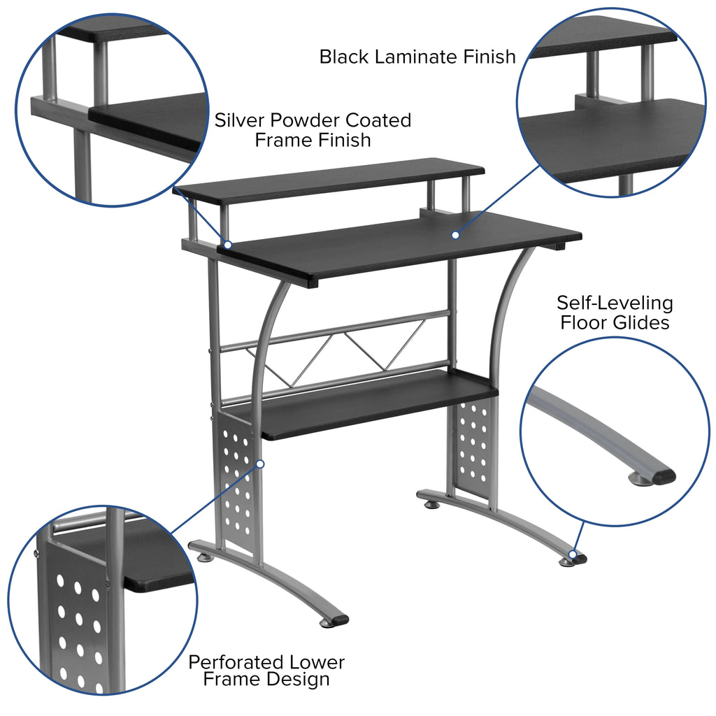 Black Computer Desk, Ergonomic Mesh Office Chair and Locking Mobile Filing Cabinet V88916