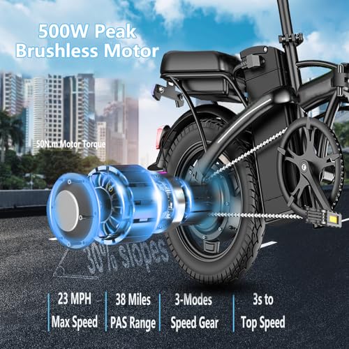 Peak 500W 23MPH Folding Electric Bike 48V 12AH D799655