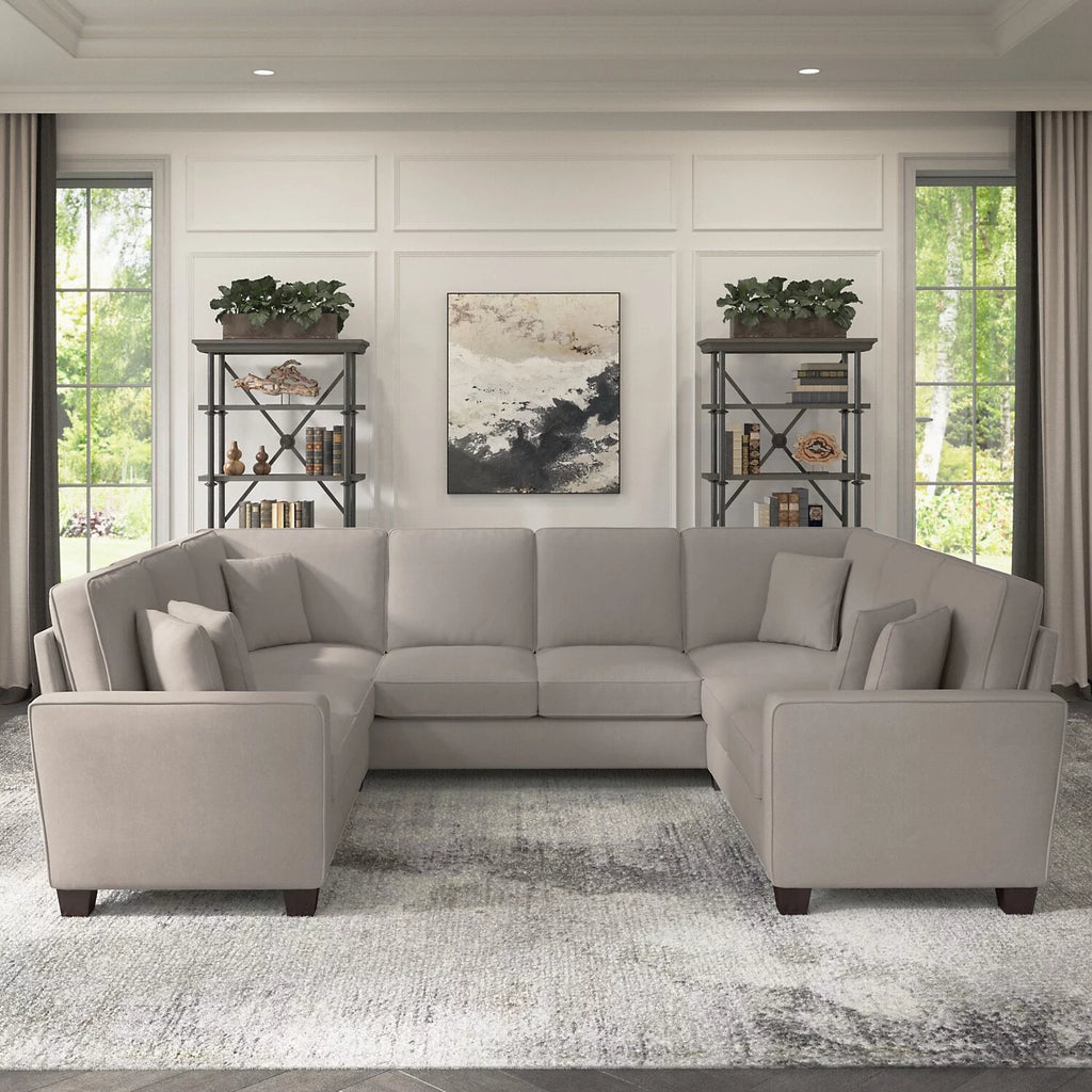 Beige Herringbone Fabric U Shaped Sectional Couch J625