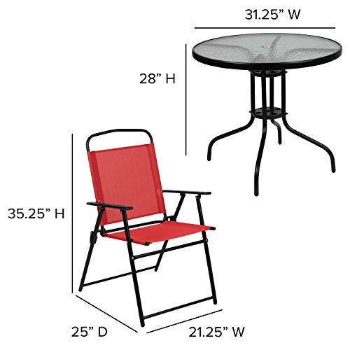 6-Piece Patio Dining Set with Glass Table, Folding Chairs, and Umbrella, Navy O4918