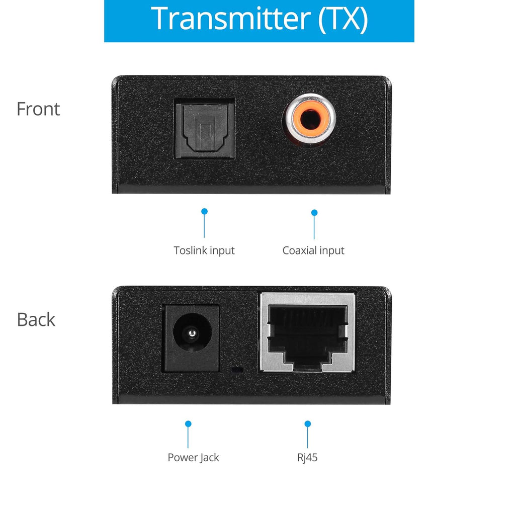 Coaxial Optical Toslink Digital Audio Extender Over CAT5e CAT6 Ethernet Balun V170