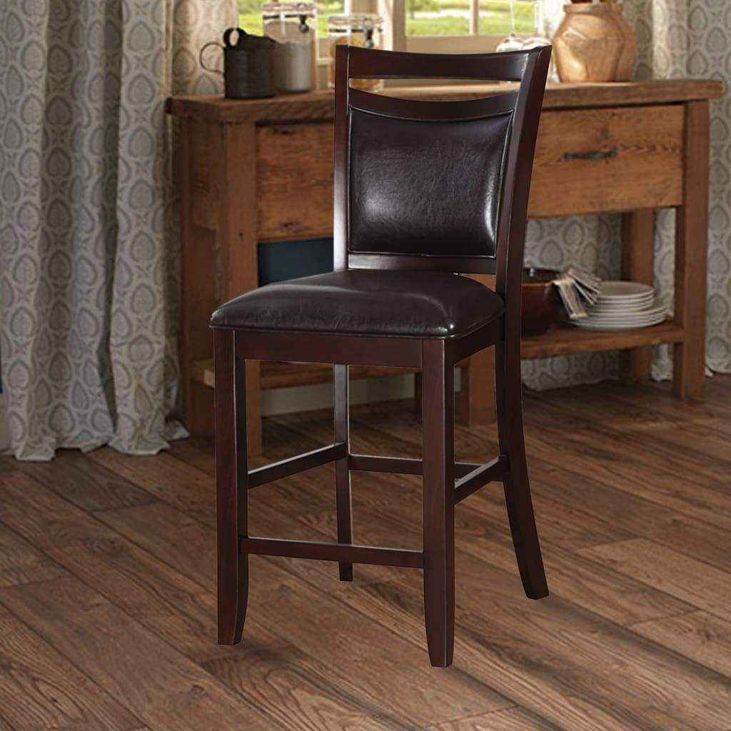 Set of 2 Counter Height Chairs Brown Wood Faux Leather Y535
