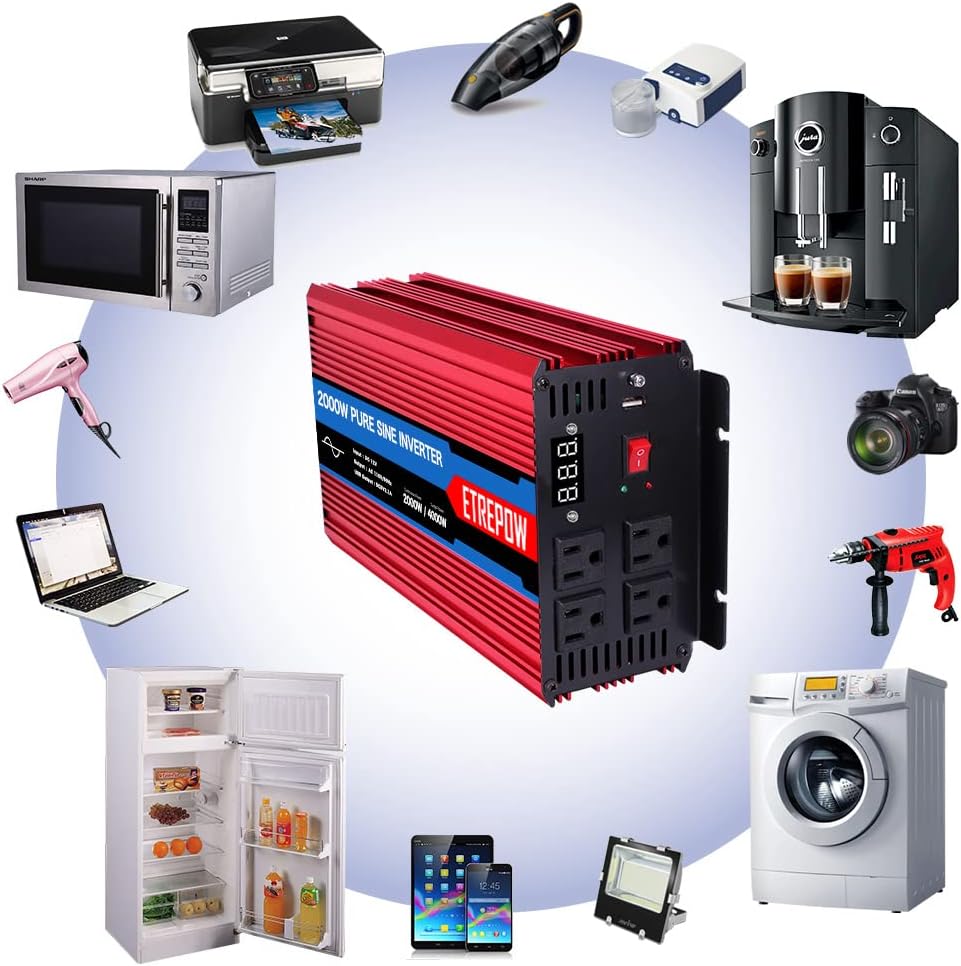 2000 Watt Pure Sine Wave Power Inverter 12V DC to 110V AC Wireless Remote Control M16466
