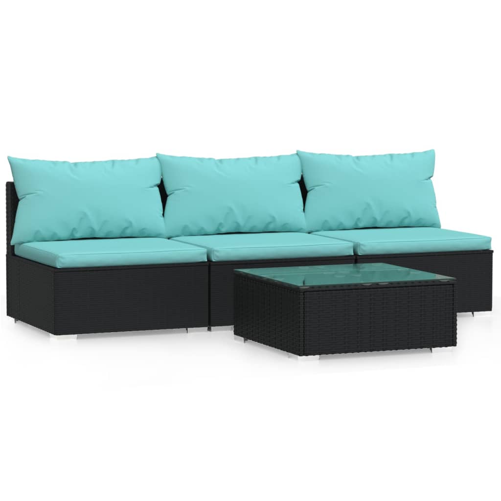 4 Piece Patio Furniture Set with Cushions Black Poly Rattan Q3192