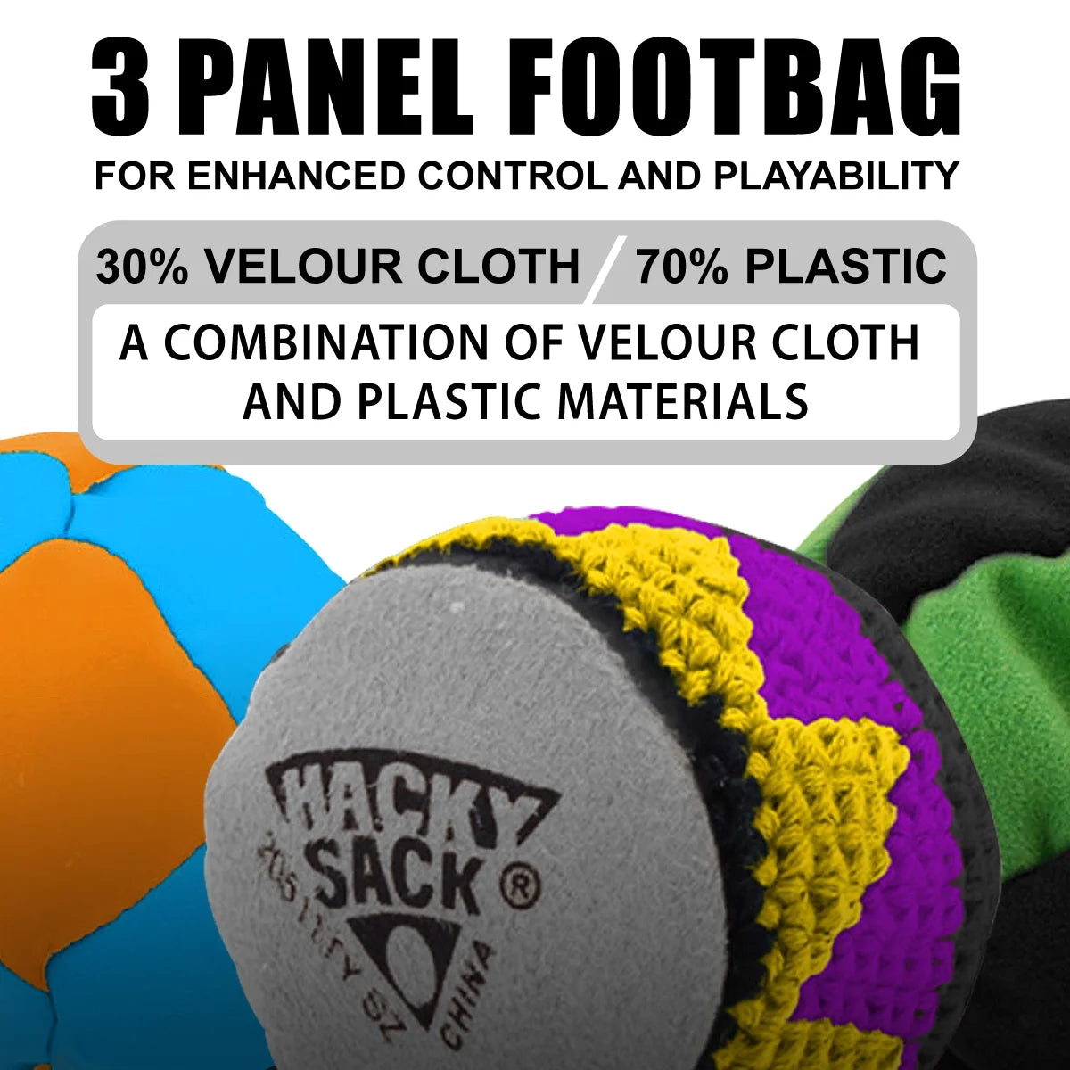 3 PACK Hand Stitched 3 Panel Footbag P471195