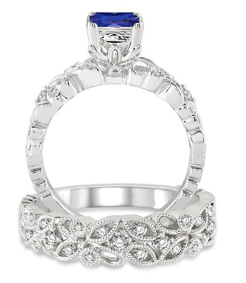 10K White Gold Sapphire And Diamond Bridal Set G269
