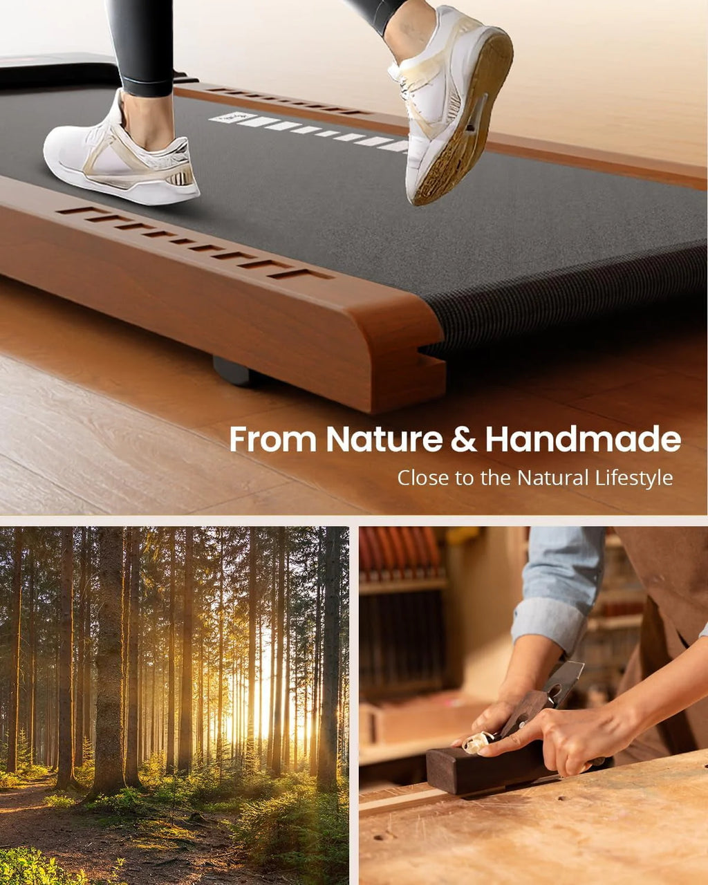 Wood Under Desk Treadmill with Remote Control, 265lbs Capacity G7108