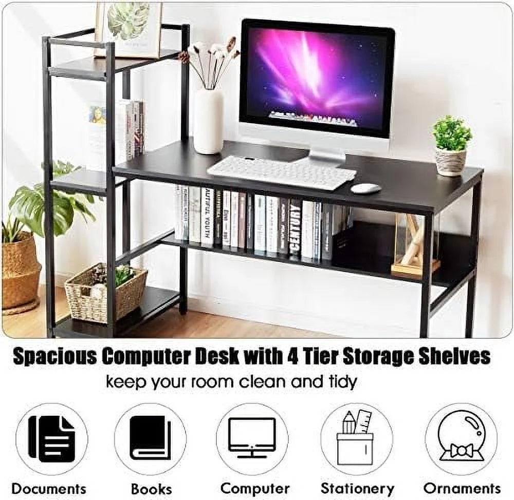 59-Inch Computer Desk with Bookshelf Y248993