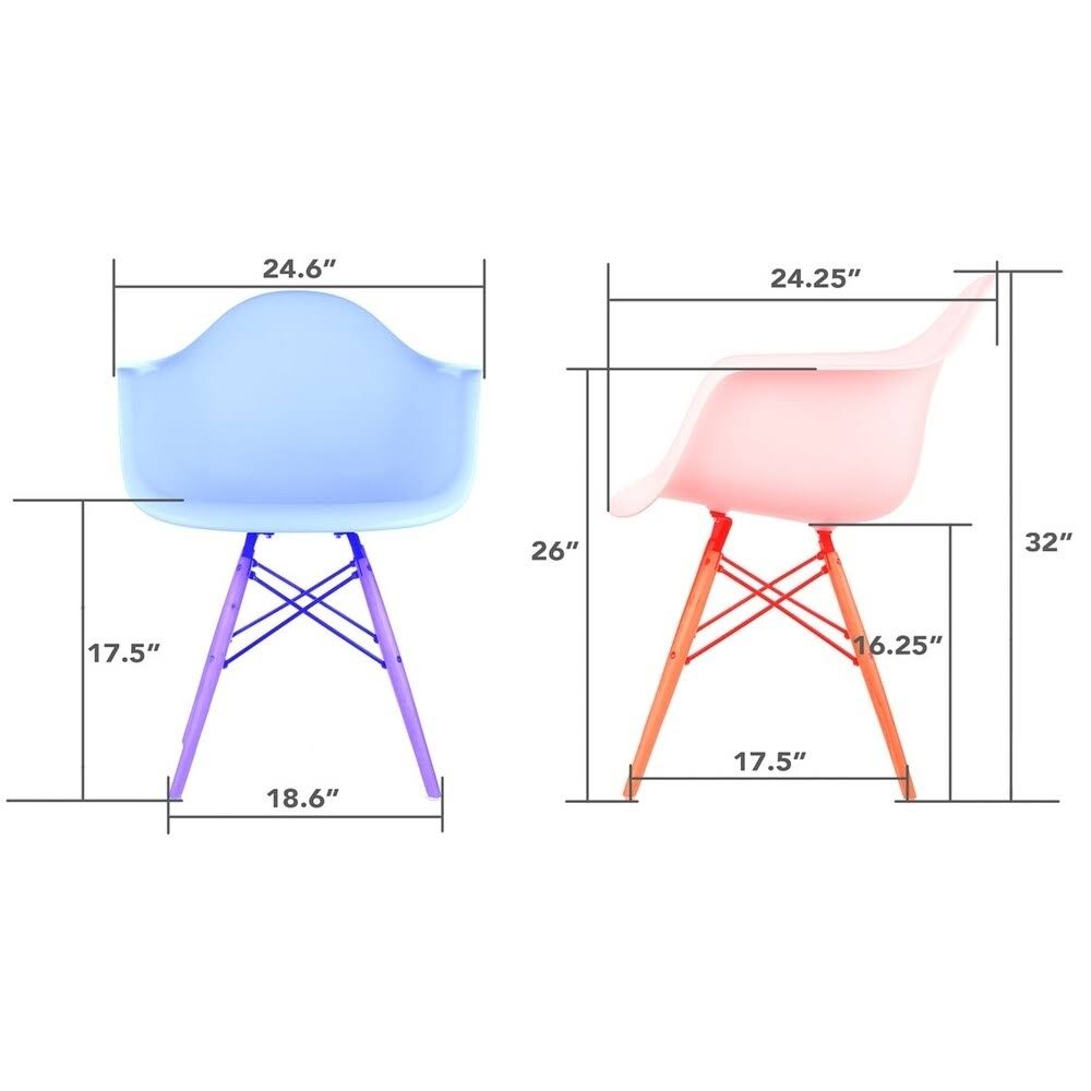 Light Yellow Molded Plastic Dining Arm Chair with Black Wood Legs (Set of 4) U977