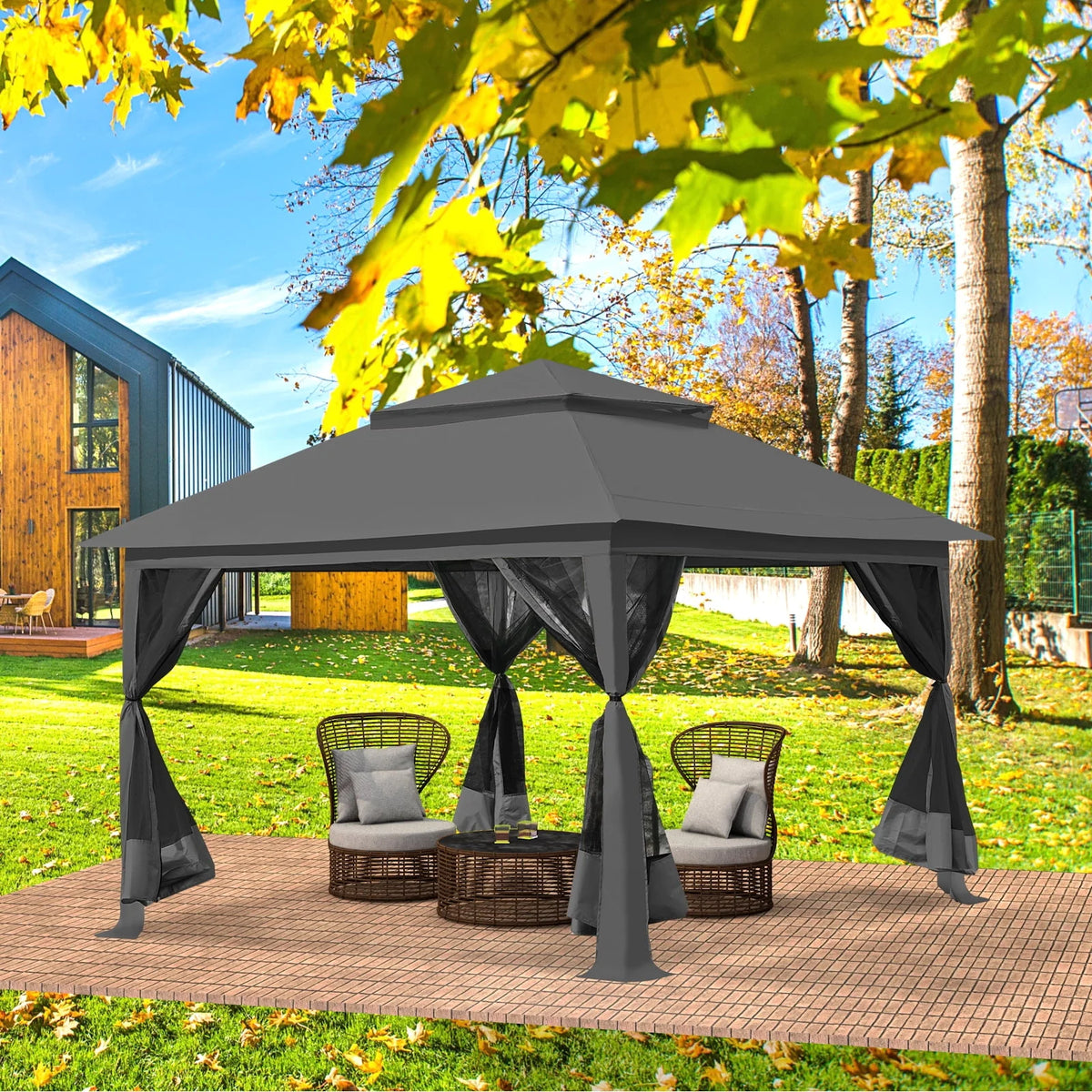 13 x 13 ft Pop up Gazebo Canopy Shelter with Mosquito Netting X678227