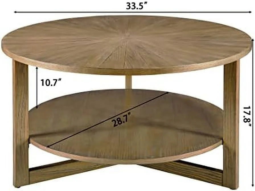 Round Solid Wood Coffee Table Yellowish Brown D928