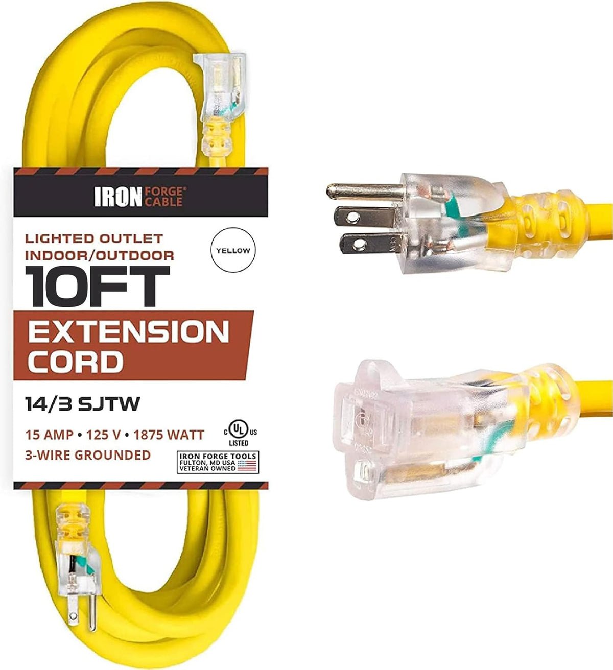 50 Foot 14/3 SJTW Heavy Duty Yellow Extension Cord with 3 Prong Grounded Plug O2738