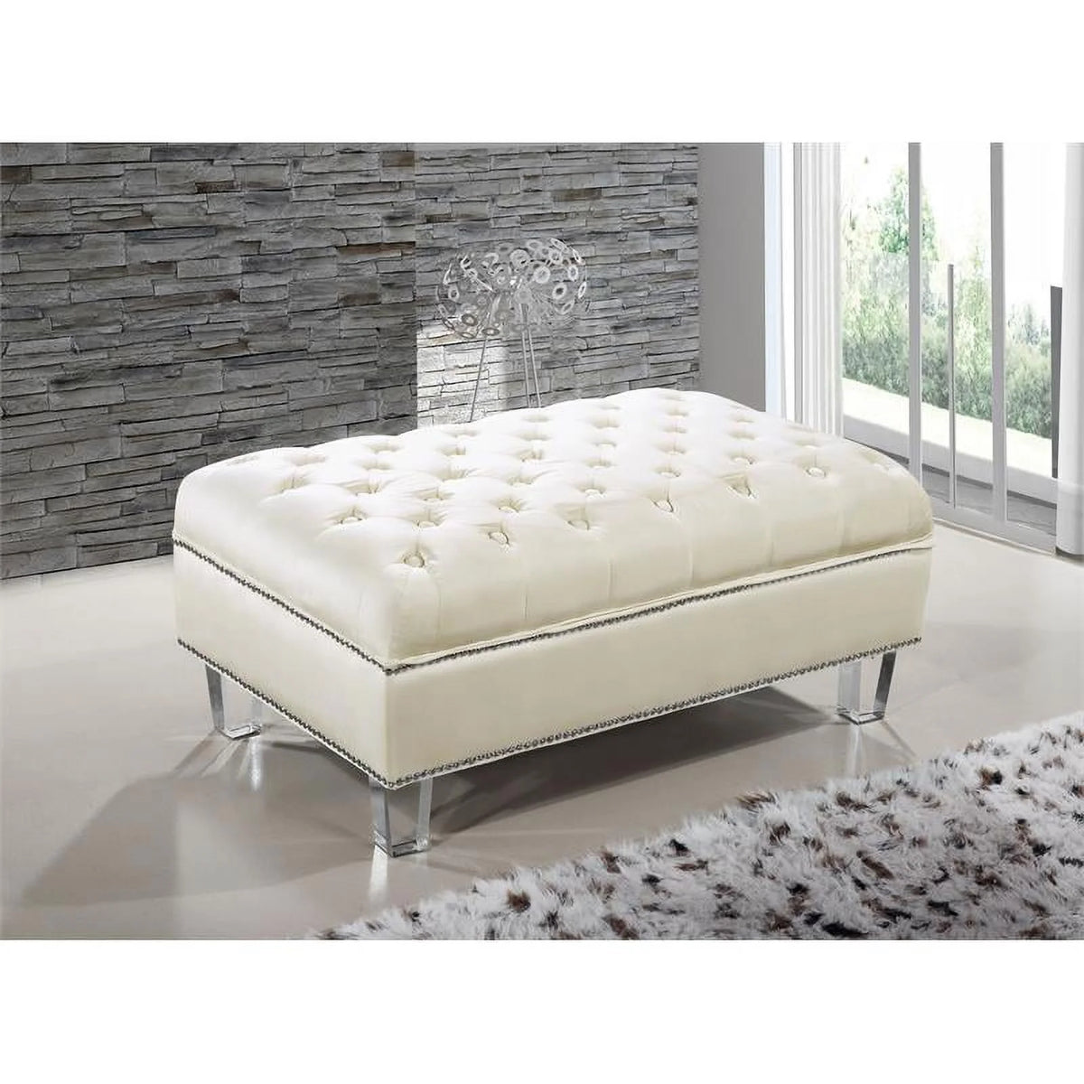 Cream Velvet Ottoman A5490