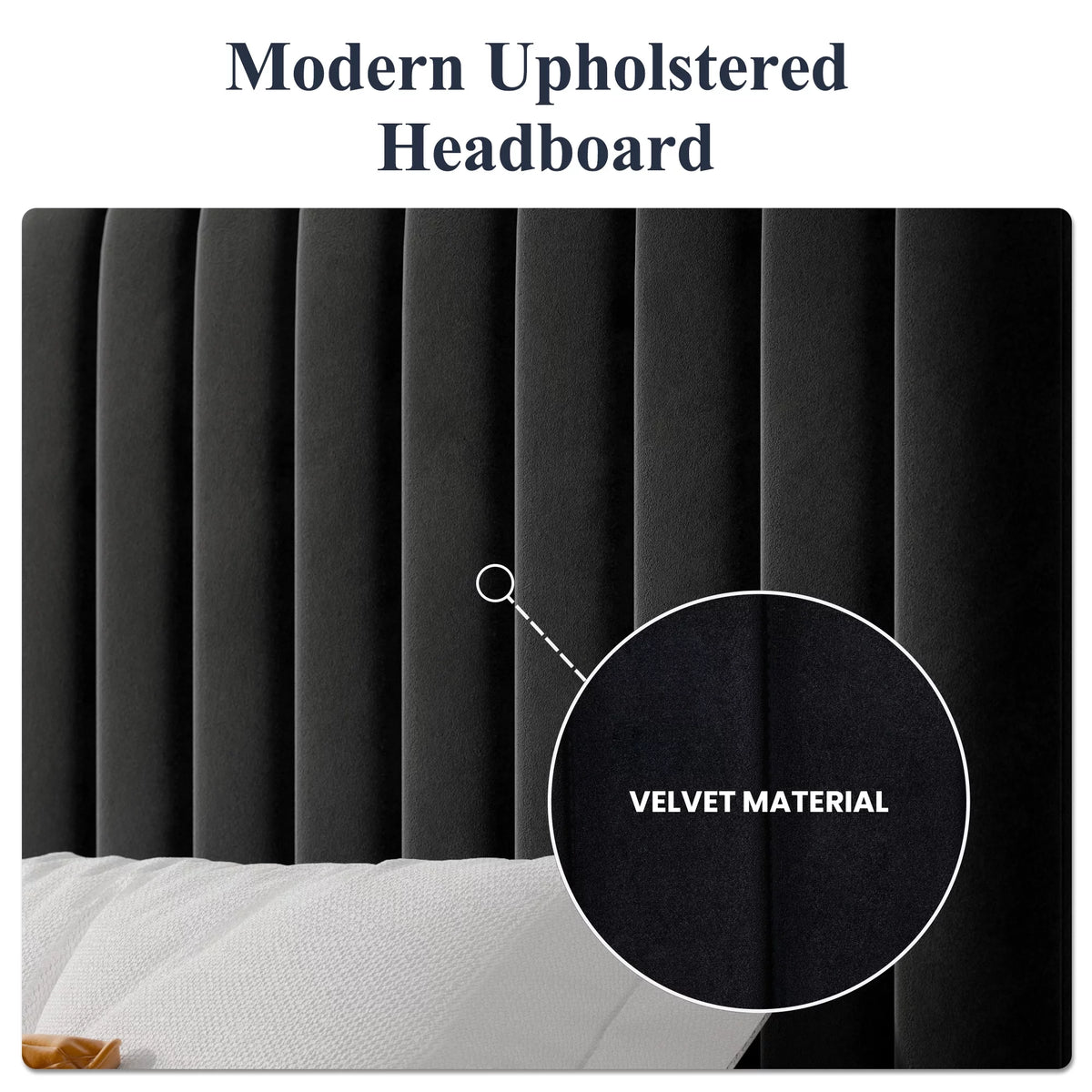 Queen Size Black Velvet Upholstered Platform Bed Frame K1707
